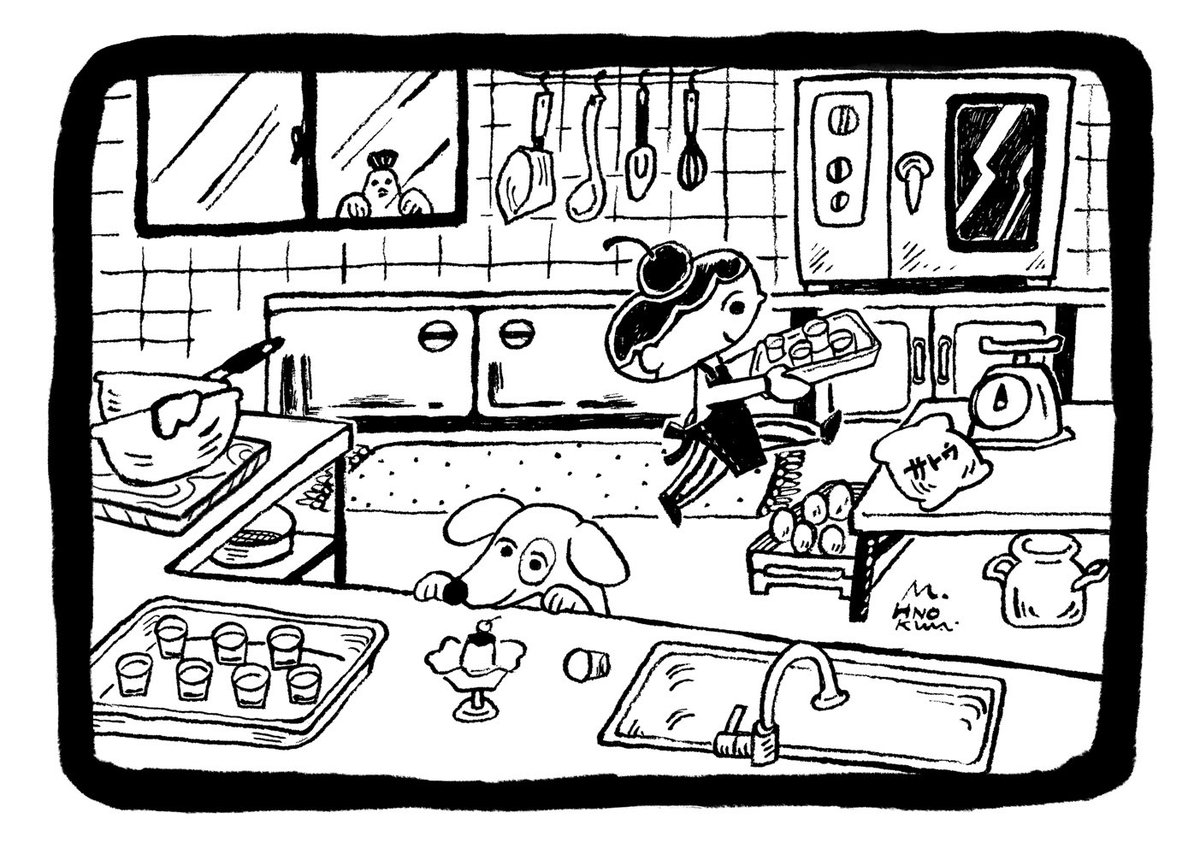 いなべプリン店さんのNEWグッズ用イラスト。竹ペン緊張した!
🍮🐶🐔「もうすぐ開店時間〜」
https://t.co/UG5lzUhrF6