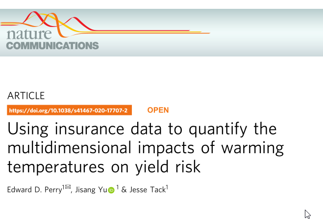 NatureComms's tweet photo. US crop insurance database show that crop production risk will rise in response to warmer temperatures. https://t.co/HaAmhQ9R4U https://t.co/0eCe1l5D8g