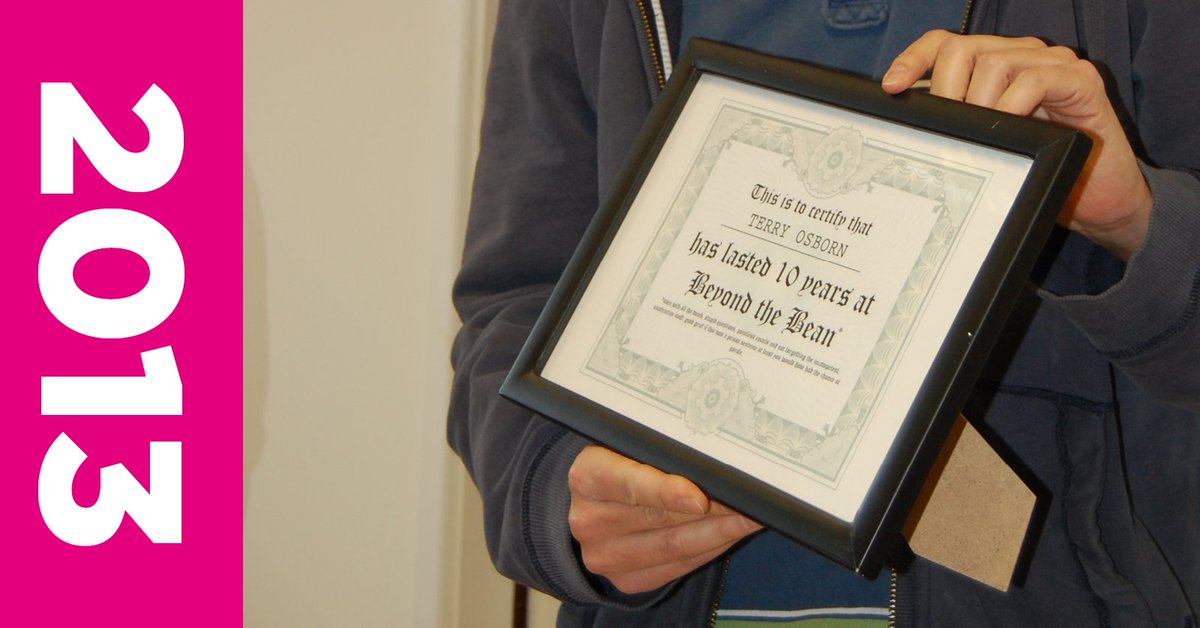 BeyondtheBean's tweet photo. General Manager Terry was the first of many to celebrate his ten year Beanniversary - here's to the next ten Mr Osborn! #lookingbacktomoveforward #happyteam #teambean https://t.co/KZKpPdRIq7