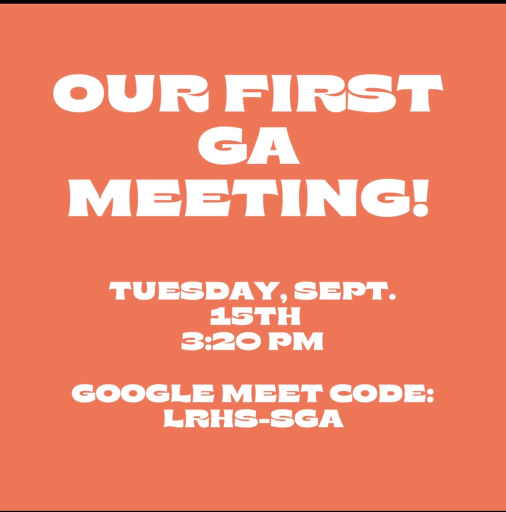 LR_SGA's tweet image. Join us Tuesday, September 15th for our first General Assembly of the year! We’ll be going over some important things for the upcoming school year. Can’t wait to see you all!