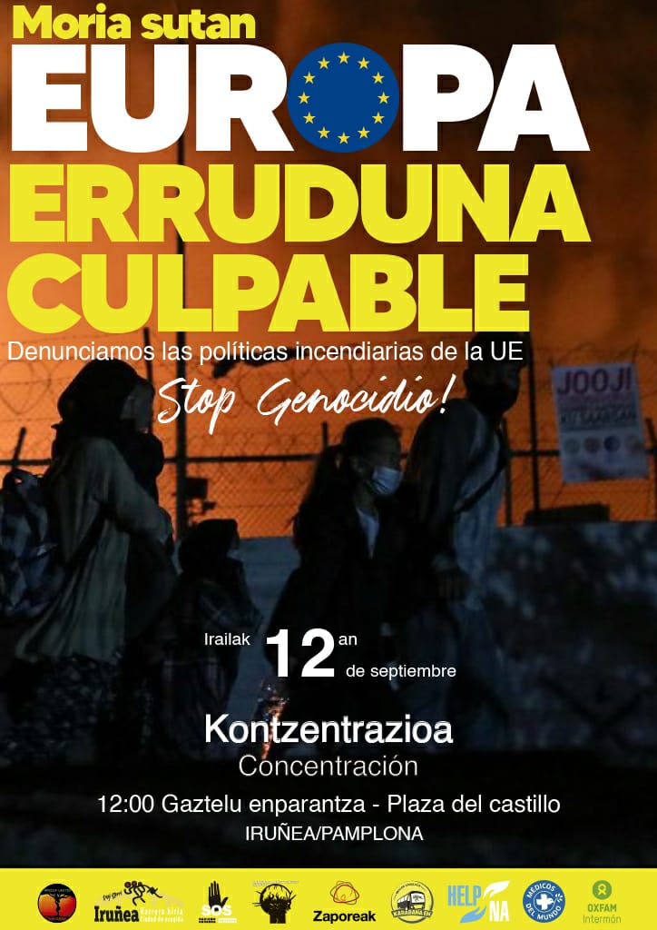 Denunciemos las políticas incendiarias de la UE!
 Larunbatean DENOK KALERA!
#Ongietorrierrefuxiatuak
#Moria