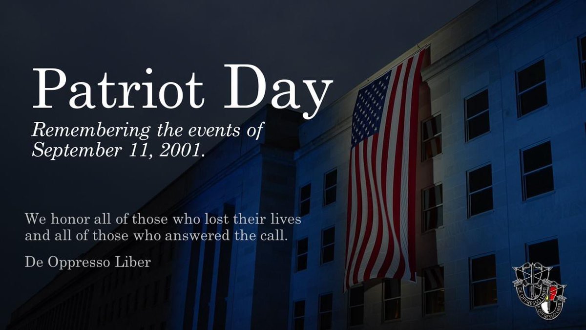 3rdSFGroup's tweet image. We will #neverforget the victims, first responders, and all who perished during the attacks Sept. 11, 2001. 

“None of us will ever forget this day, yet we go forward to defend freedom and all that is good and just in our world.” -President George W. Bush

De Oppresso Liber