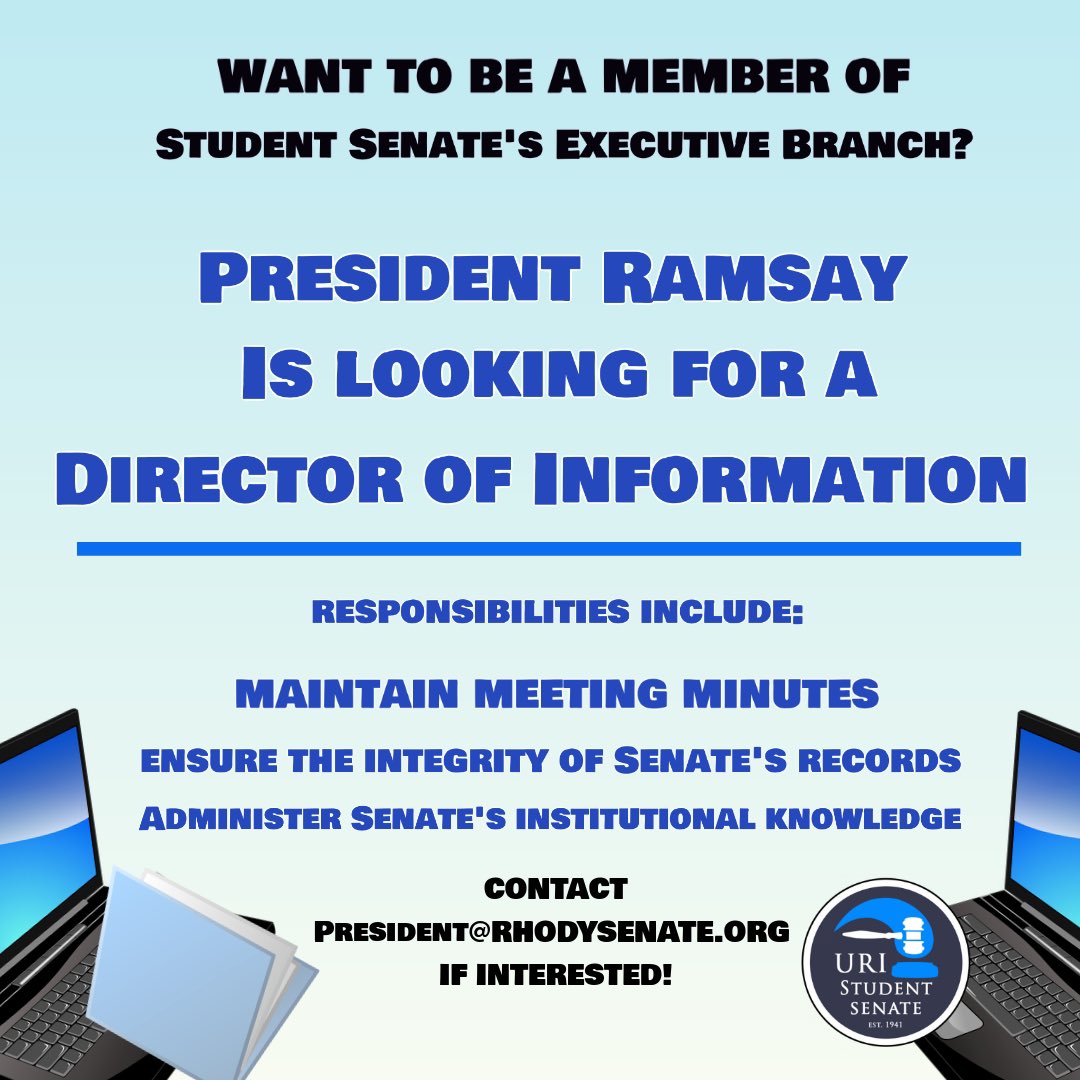 Are you interested in being a member of Senate’s Executive Branch? President Ramsay is looking for a Director of Operations and Director of Information. #BeALeader #JoinStudentSenate 🐏