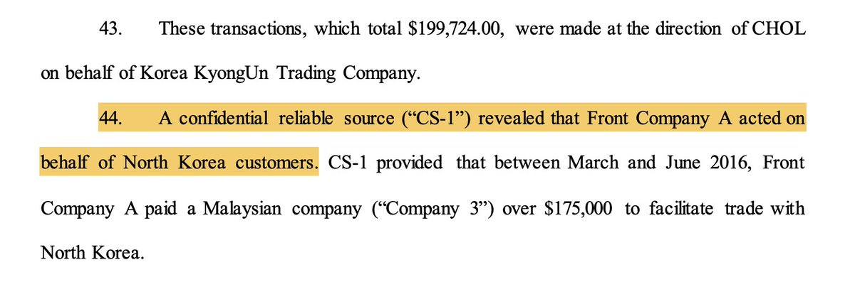 There was a confidential source that knew which companies were assisting the North Korean sanctions evasion...He would have to be pretty well informed about Malaysia, NK, and maybe, say...Macau...