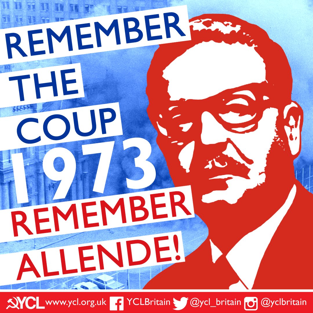 yclbritain's tweet photo. Today, on the 11th of September, we remember the former president of Chile, Salvador Allende, who on this day in 1973 was assassinated by American backed bombers.

¡Viva Chile! 🇨🇱
¡Viva Allende! ✊ https://t.co/Hcwl2OwNFm