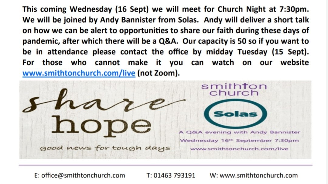 smithtonchurch's tweet photo. Next Wednesday @andygbannister from @SolasCpc will deliver a short talk on how we can be alert to opportunities to share our faith during these days of pandemic, after which there will be a Q&amp;A #comejoinus or link in via #Livestream at https://t.co/NGObG45GRr #allverywelcome 👇 https://t.co/WRgKNbNlUX