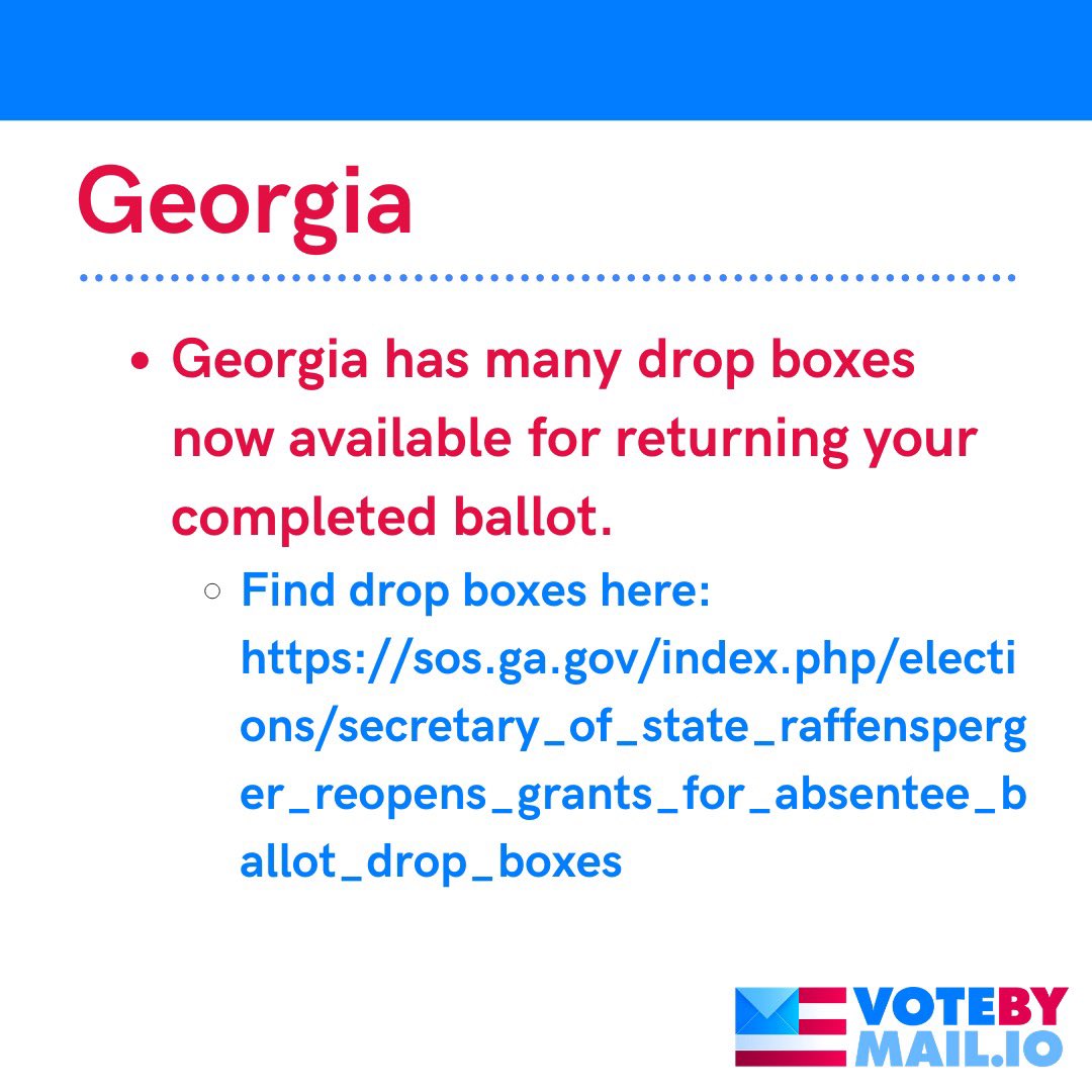 Votebymailio's tweet photo. How to return your absentee ballot in person if you’re voting in District of Columbia, Flordia, Georgia or Hawaii #VoteByMail https://t.co/xFTLsJqMbM