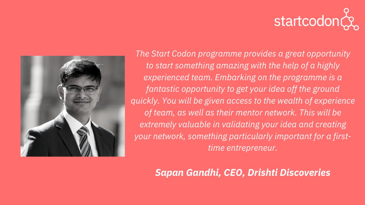 StartCodon's tweet image. Thinking about applying to join the #StartCodon programme? Following a successful six months with us, we asked Drishti Discoveries to offer candidates some words of wisdom… #GetToKnow. If you&apos;re interested in applying, visit our website: startcodon.co/application-fo…
