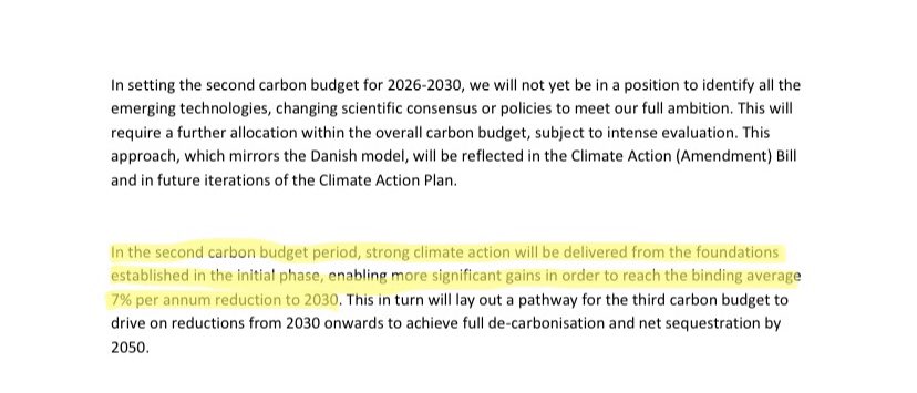 The Government does not dispute the IPCC’s advice or UNEP’s, as evidenced by the  @climatecaseire legal proceedings.Yet the PfG appears to have delay hardwired into its DNA (pics), via its stated aim of an *average* 7% per annum GHG emissions reduction from 2021 to 2030. 14/
