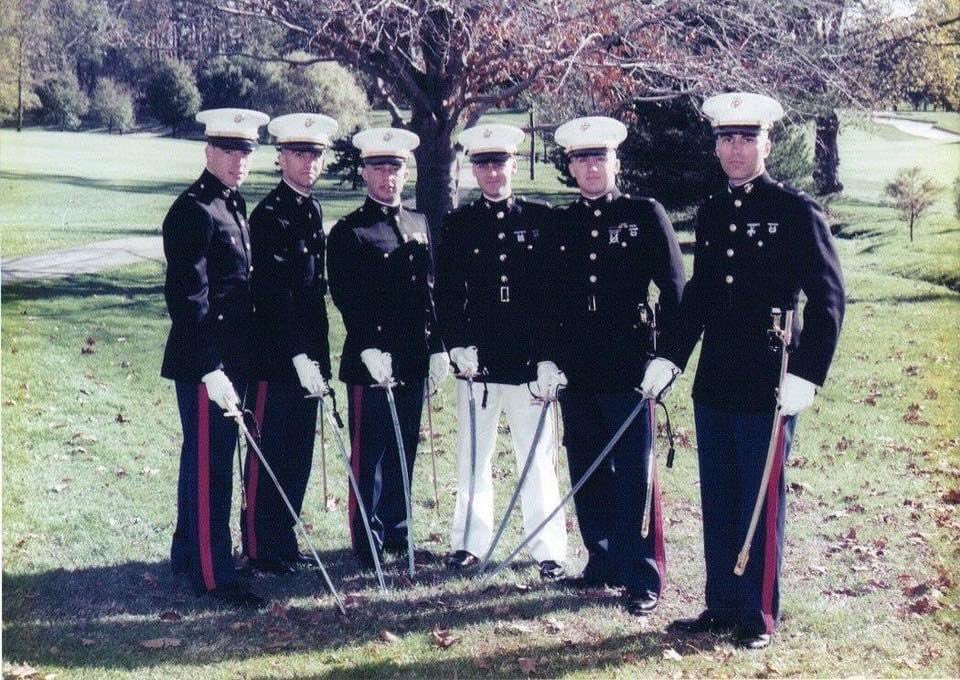 GaryLambertNH's tweet photo. Today we remember September 11, 2001. Today I also remember my friend, Capt. Michael P. LaForte, USMC (far left)(standing next to me in 1984 when we were Lt.s) who died on his 39th birthday that day on the 105th floor of the North Tower. https://t.co/yFIrqHN2bj