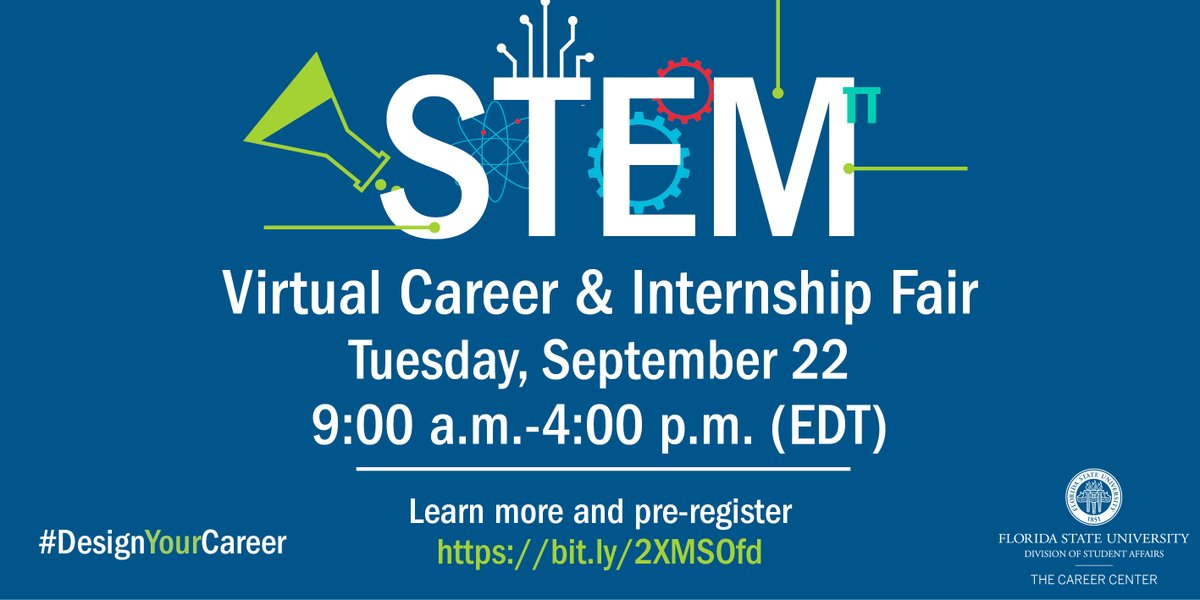 FSUCareerCenter's tweet photo. Career Fair Week starts in less than one week! 

🔍📃Receive 1:1 resume critiques from industry experts at a Resume Cafe. 
 
🤝Connect with hiring employers at Seminole Futures and the STEM Career &amp; Internship Fair.  

Learn more➡️ https://t.co/0nNxjyriWh

#DesignYourCareer https://t.co/KlWZ9MBfSk