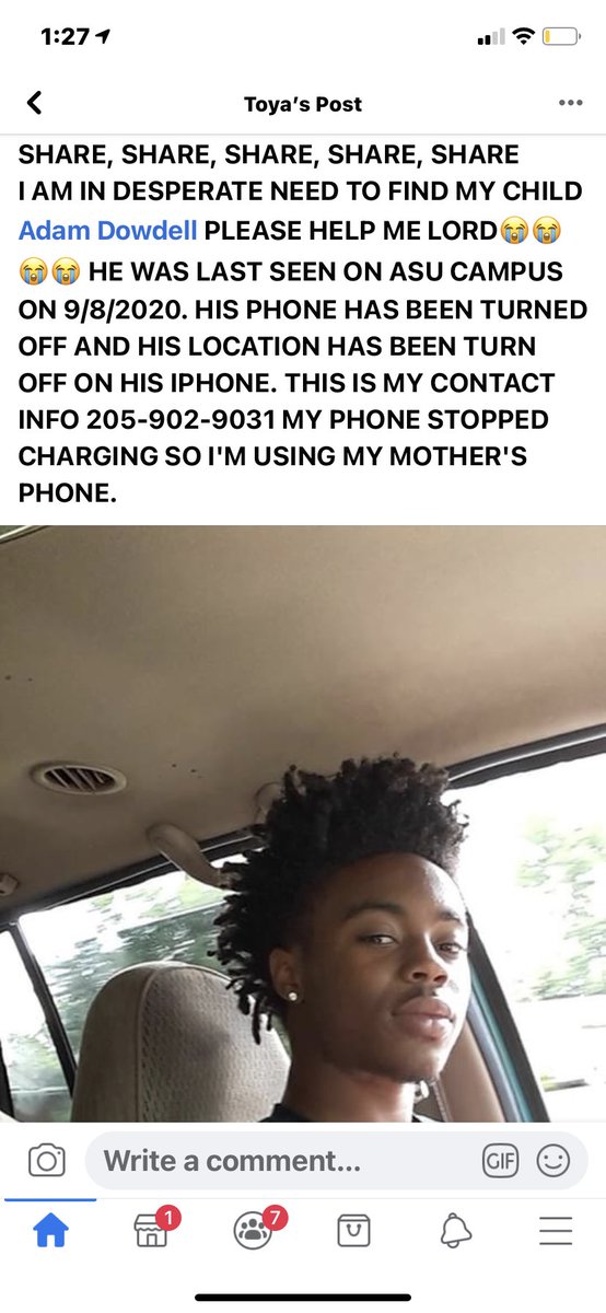 Porshae_16's tweet photo. Keep sharing this yall. This is FAMILY. His mom was just on his page earlier and she is so heartbroken. If y’all know something say something. Please share!! Last seen in Montgomery on 09/8/20 #findadam #ASUTwitter #asu21 #asu20
#asu22 #asu23 #usa20 #usa21
#usa22 #usa233 https://t.co/PvdtTmfW2i