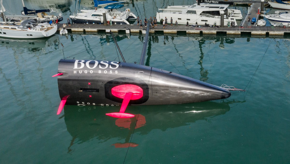 ATRacing99's tweet photo. A beauty at every angle!
 
Last week, @HUGOBOSS underwent a 90◦ test to check the boat’s righting moment. Here’s a first look at the photos…
 
@BellLabs 
@ImocaGS https://t.co/CbEkfboI4I