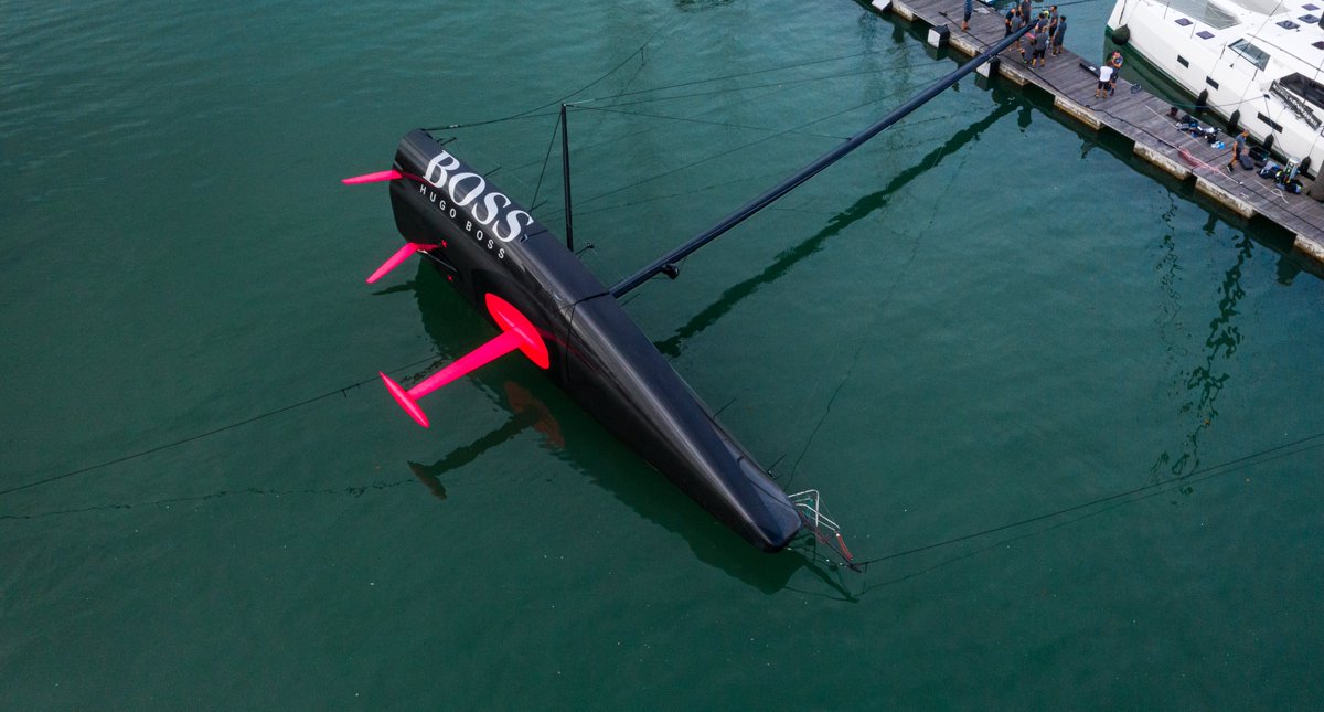 ATRacing99's tweet photo. A beauty at every angle!
 
Last week, @HUGOBOSS underwent a 90◦ test to check the boat’s righting moment. Here’s a first look at the photos…
 
@BellLabs 
@ImocaGS https://t.co/CbEkfboI4I