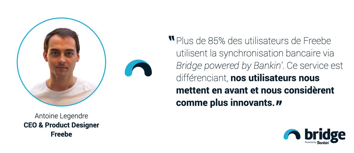 "Plus de 85% des utilisateurs de <a href="/getFreebe/">Freebe</a> utilisent la synchronisation bancaire via <a href="/bridge_api_/">Bridge</a>"
Téléchargez notre case study et découvrez comment nos solutions d'open banking facilitent l'accès aux données bancaires enrichies pour les #freelances bit.ly/3bMlg71