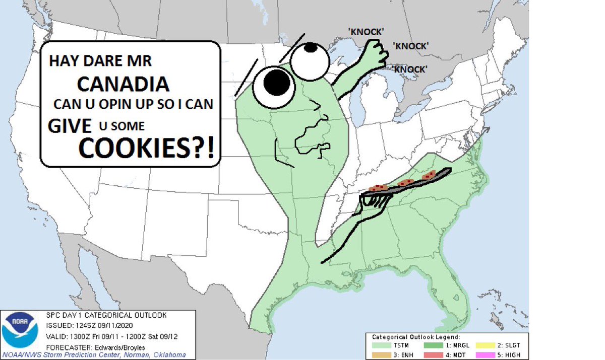HEY CANADIA... would you take the dang cookies already?! GOSH!
#spc #convectiveoutlook #storms #severe #severestorms #tornado #tornadoes <a href="/NWSSPC/">NWS Storm Prediction Center</a>