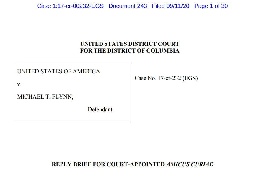 Flynn update- Amicus John Gleeson has filed his Reply BriefAn unhinged argument: the DOJ dismissal is politically motivated and is a "gross abuse of prosecutorial power"This is what Judge Sullivan asked for.Full doc: https://www.scribd.com/document/475680495/Gleeson