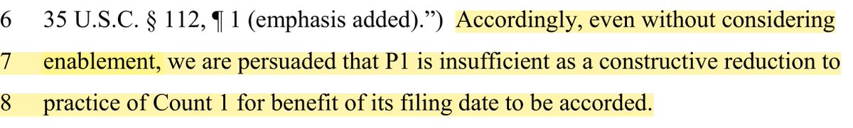 And even without getting to enablement—which the PTAB punts on—P1 is further not a constructive reduction to practice. If you're UC—*ouch.*/33