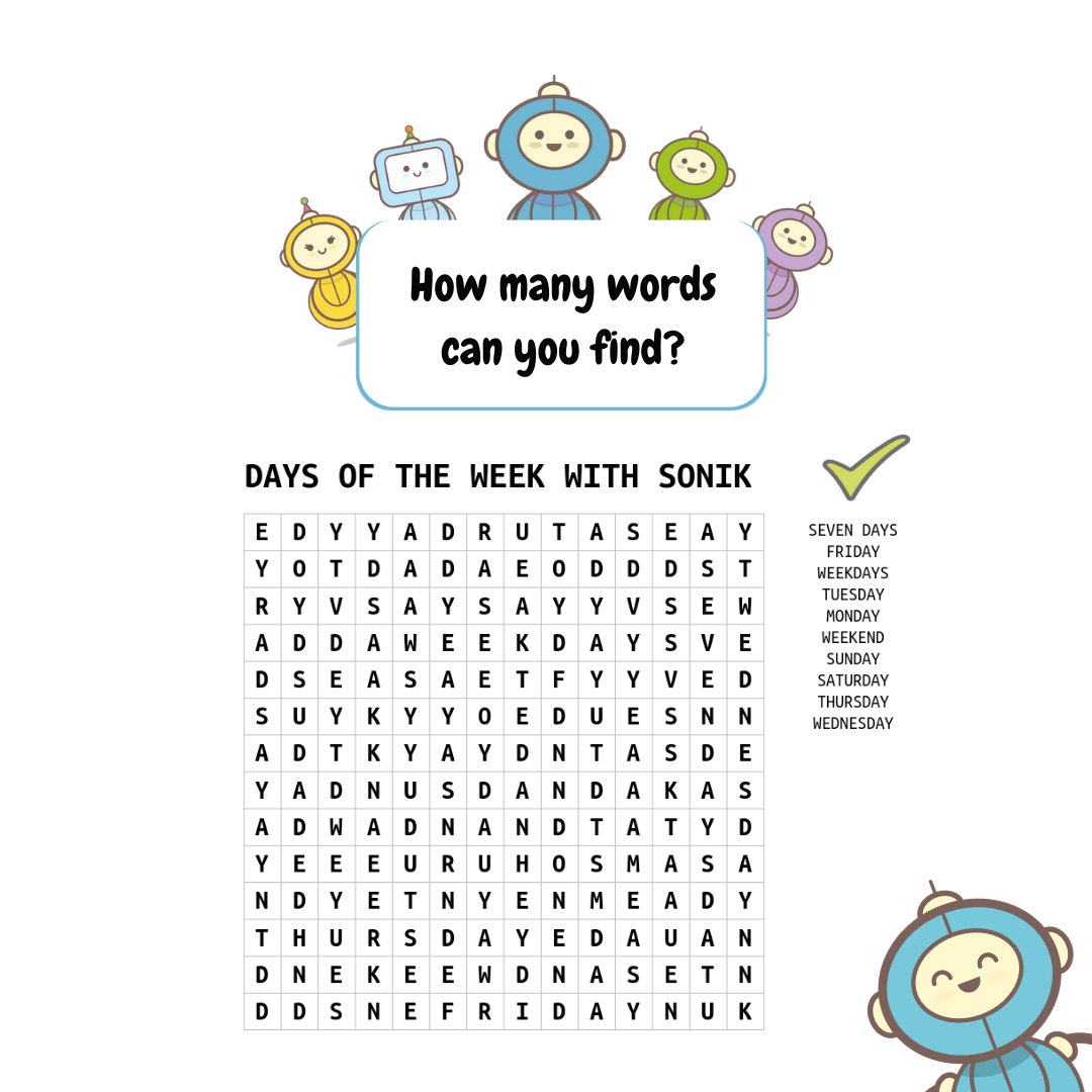 Oh no! Sonik's rocket has malfunctioned.

Can you help him find the days of the week? And, can you help him to put the days in order from Monday to Friday? 👍

How did you do? Let us know in the comments! 

#sonikpocket #education #fintech