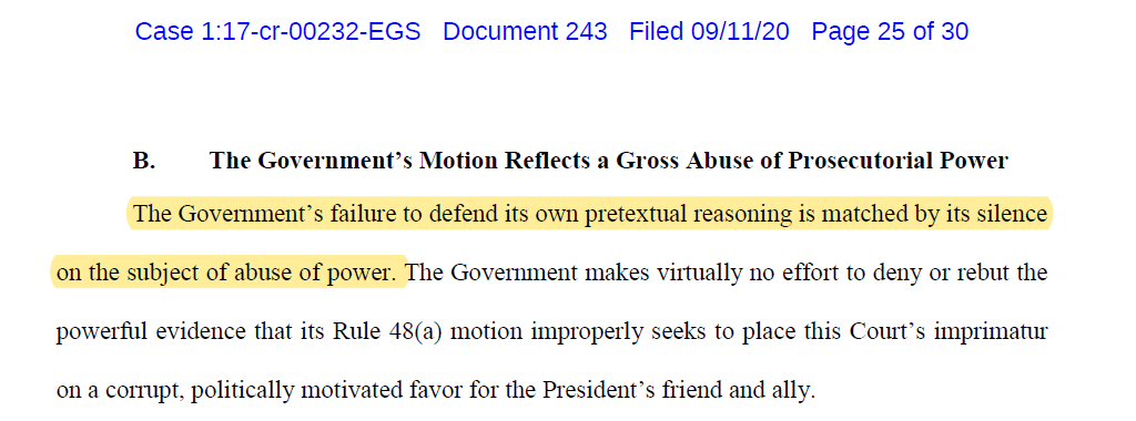 Flynn update- Amicus John Gleeson has filed his Reply BriefAn unhinged argument: the DOJ dismissal is politically motivated and is a "gross abuse of prosecutorial power"This is what Judge Sullivan asked for.Full doc: https://www.scribd.com/document/475680495/Gleeson