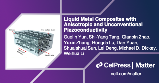 Matter_CP's tweet photo. .@GuolinYun, @ShiyangTang, @DickeyGroupNCSU, Weihua Li &amp; colleagues demonstrate unconventional piezoconductivity in #LiquidMetal composites! From #MatterIssue15

Read it here: https://t.co/QrrM5RgQ1P https://t.co/t8rFgLsJOH