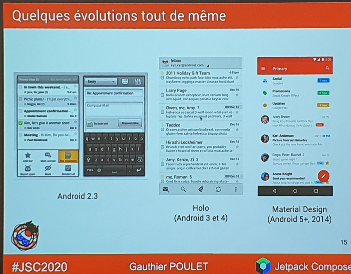 dadideo's tweet photo. Belle présentation sur Jetpack Compose par @gauthier_poulet, en présentant l'évolution historique de l'interface #Android durant le @jugsummercamp #JSC2020 https://t.co/CBWVzJUdqX