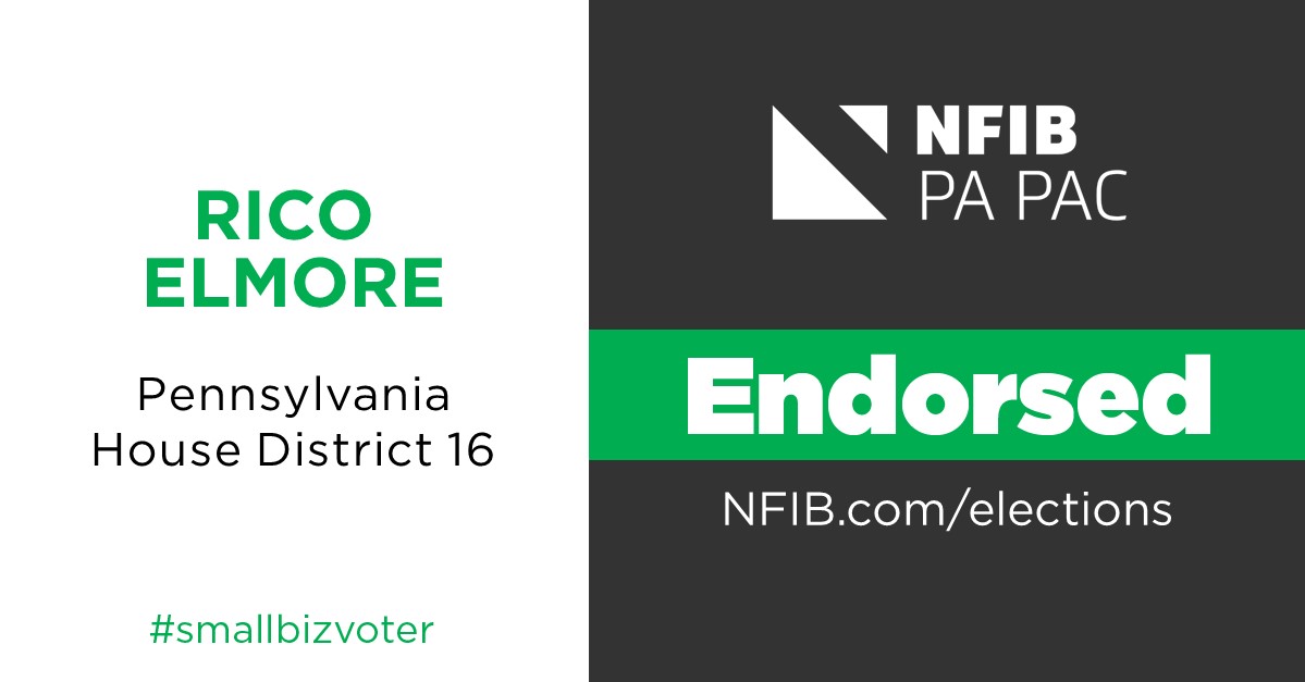 #Smallbiz can really be impacted by #PA lawmakers decisions. It's more important than ever to be a #SmallBizVoter. @NFIB_PA supports <a href="/Rico4StateRep/">Rico Elmore</a>