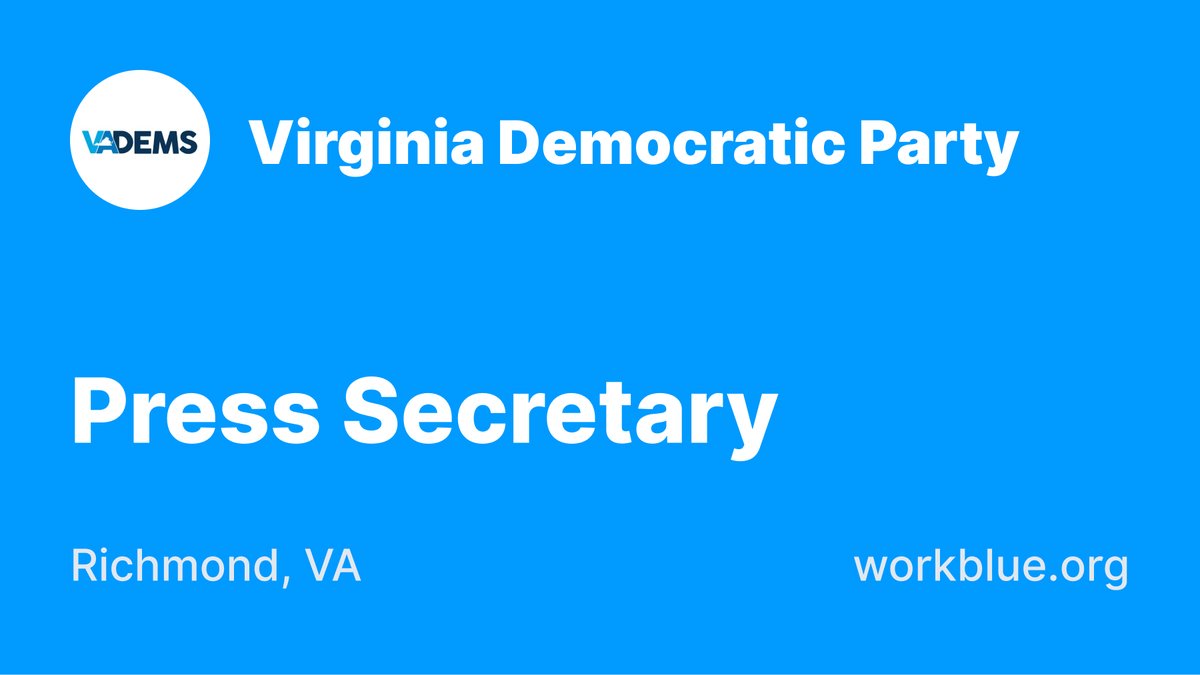 Exciting NEW opportunity that'll surely be filled quickly!

<a href="/VADemocrats/">Virginia Democrats</a> are hiring a Press Secretary to help promote party messaging, drive press coverage around Democratic candidates, and engage in strategic communications planning.

Apply here 👉 wkbl.us/24nk
