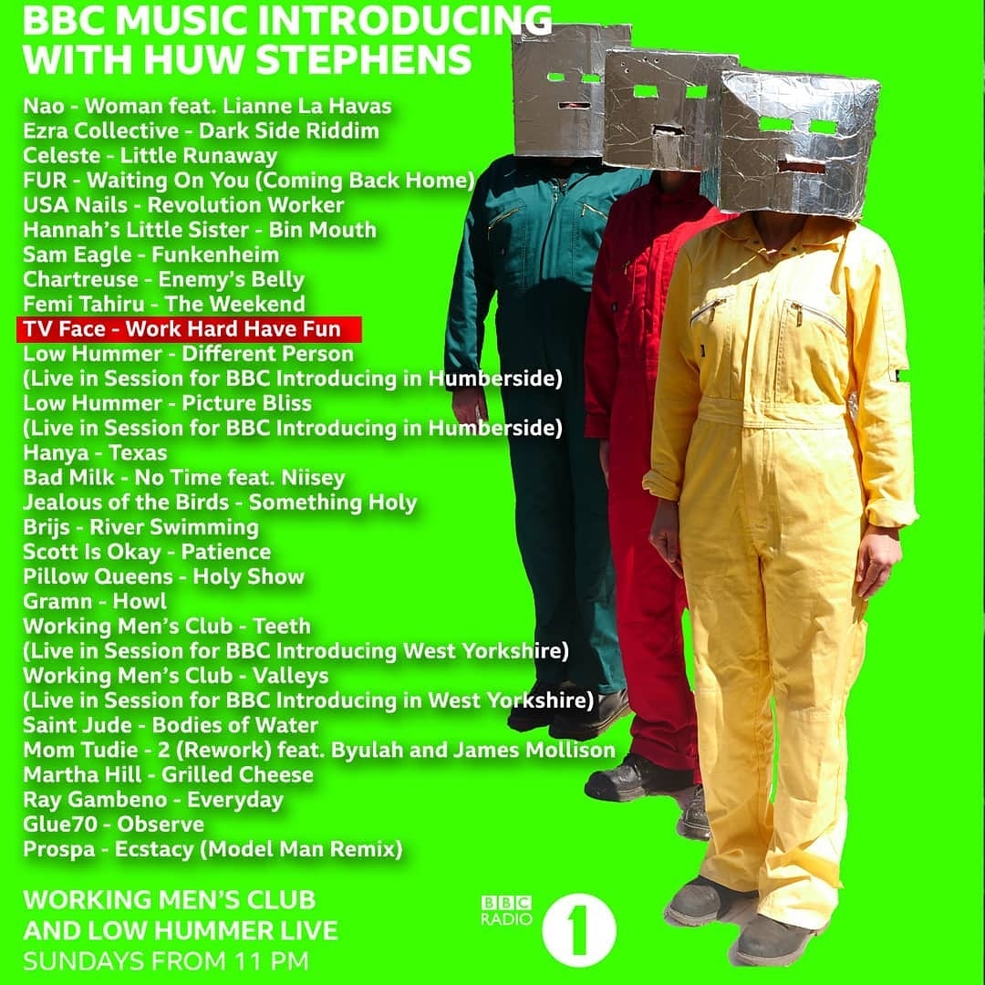 tvfaceband's tweet photo. BIG TV FACE NEWS.
Tune in to @huwstephens
@bbcintroducing @BBCR1
show this Sunday 13th Sept at 11pm to hear the band called TV FACE's latest single WORK HARD, HAVE FUN wot we did record ourselves in a cellar and a bedroom. WTAF!! 📺🤖
#radio1 #huwstephens #BBCIntroducing https://t.co/safm7Z8hBY