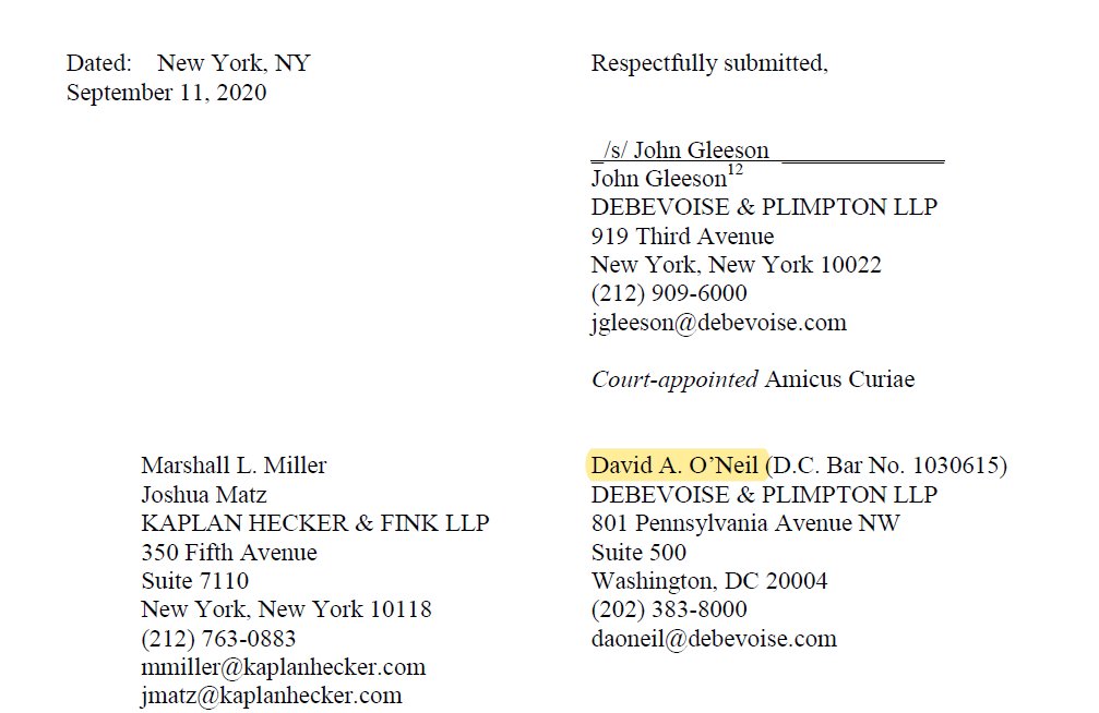 Gleeson was assisted in this Brief by David O'Neil (same firm)O'Neil is the lawyer for Sally Yates.Yates is a material witness to FBI/DOJ misconduct as to Flynn (and the Carter Page FISAs).These briefs thus serve the interests of the firm's client.Good job Sullivan 