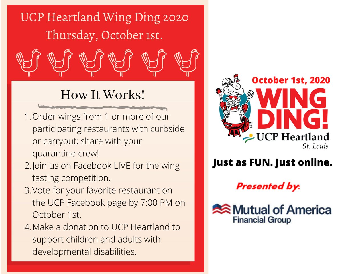 UCPHeartland's tweet photo. What is a Virtual Wing Ding?! Follow us on social media for event updates! You can support UCP Heartland directly by visiting this link: https://t.co/dOC1B6A8Ct

#UCPHeartland #UCPWingDing #UCwhatisPossible #WingDing2020 #SupportLocal #STL #EatLocal https://t.co/xk9Y6LzkoR