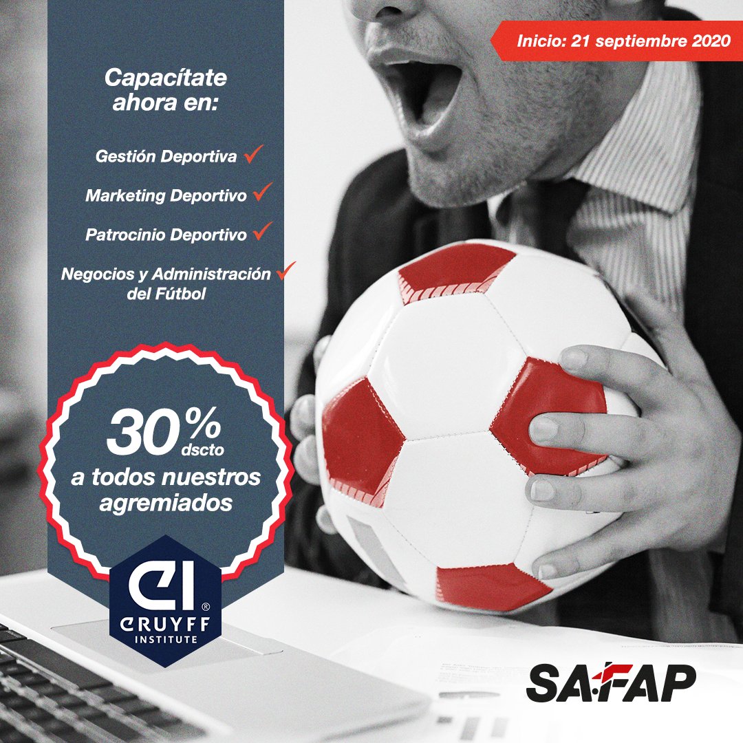 SafapPeru's tweet photo. ¡Aprovecha el 30% de dscto en todos los programas de Johan Cruyff Institute!⚽️
Agremiado, es tu oportunidad de potenciar tus habilidades al máximo. Accede a este beneficio gracias a nuestro convenio con Cruyff Institute.
Conócelos aquí 👉 https://t.co/a9crGQc4kK https://t.co/euJrJDAJ7C