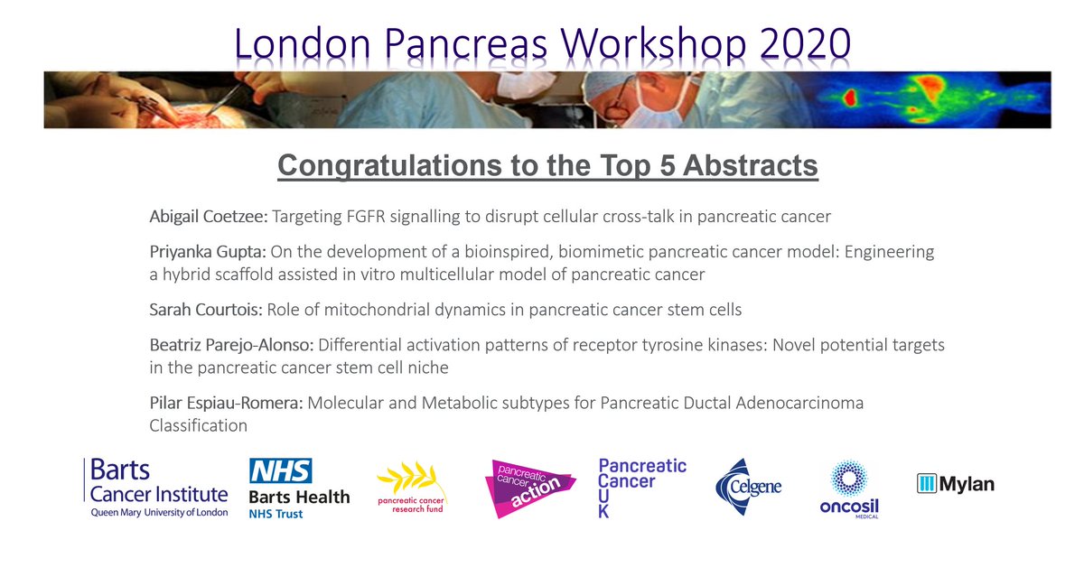Congratulations to the London Pancreas Workshop Abstract Winners - 5 fantastic presentations. Well done to all those who submitted and presented abstracts at #2020LPW.