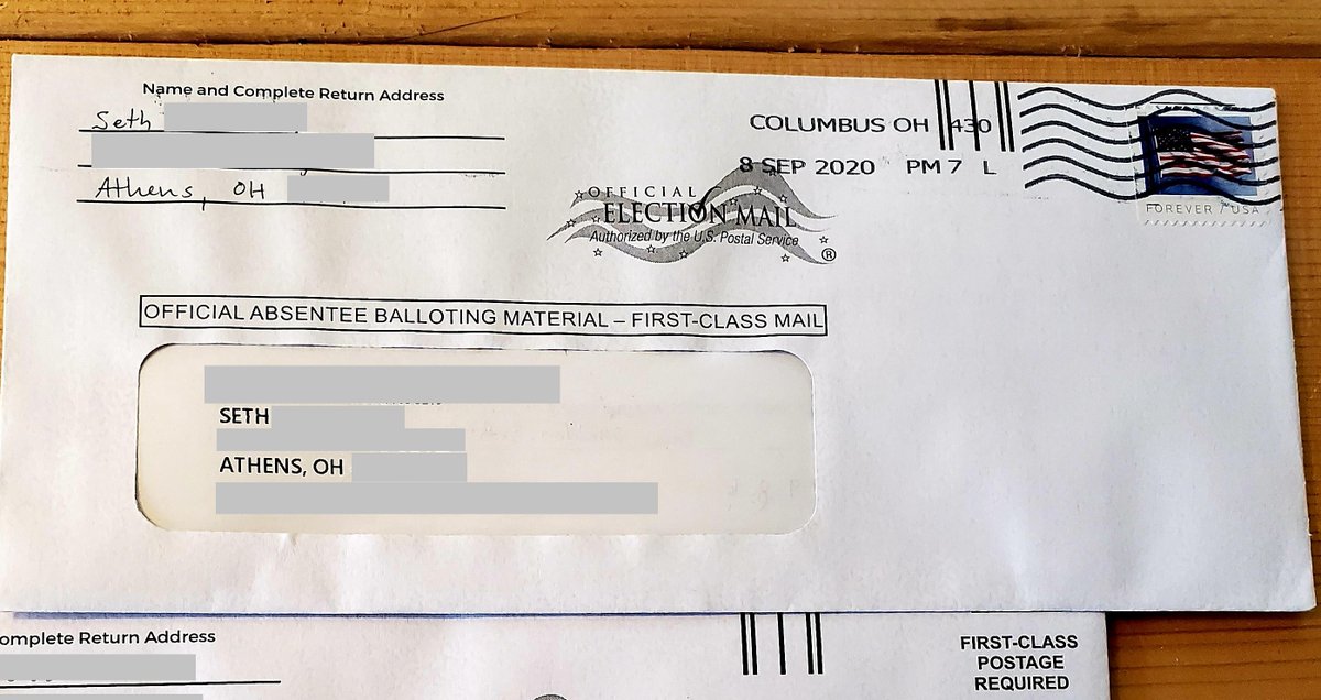 sheldondata's tweet photo. Heads up to #Ohio absentee voters: *Please make sure* that you don't accidentally mail the request form to yourself (like I did). The original and return envelope address windows are on the same side🤦‍♂️

@GovMikeDeWine @SecLaRoseComms  @kylegriffin1 
#AbsenteeBallot #VoteByMail https://t.co/FlyA1y8RJU