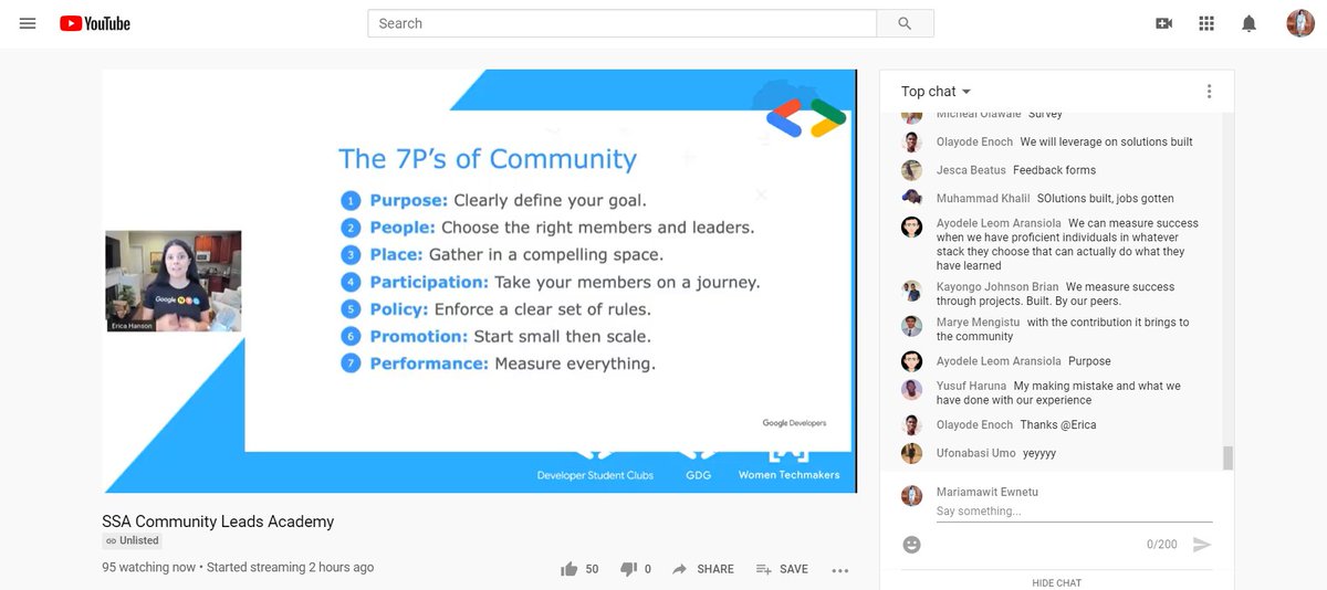 The 7P's of Community, what a good community lead needs in his/her arsenal. #SSACommunityAcademy20  #DeveloperStudentClubs  by <a href="/EricaKHanson/">Erica Hanson</a>