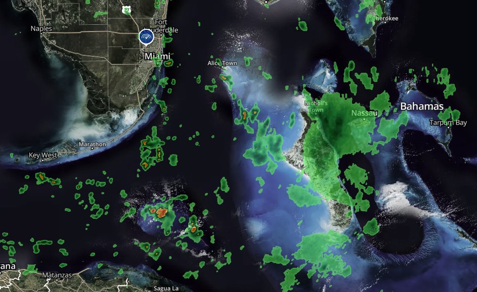 JohnMoralesTV's tweet image. Looks like this is the only long-range radar working right now:

From the #nbc6 weather portal here’s a view at the rains linked to developing #Invest96L which now has a 60% chance of becoming a tropical depression by Sunday. It will cross S Fla tonight. 

nbc6.com/weather