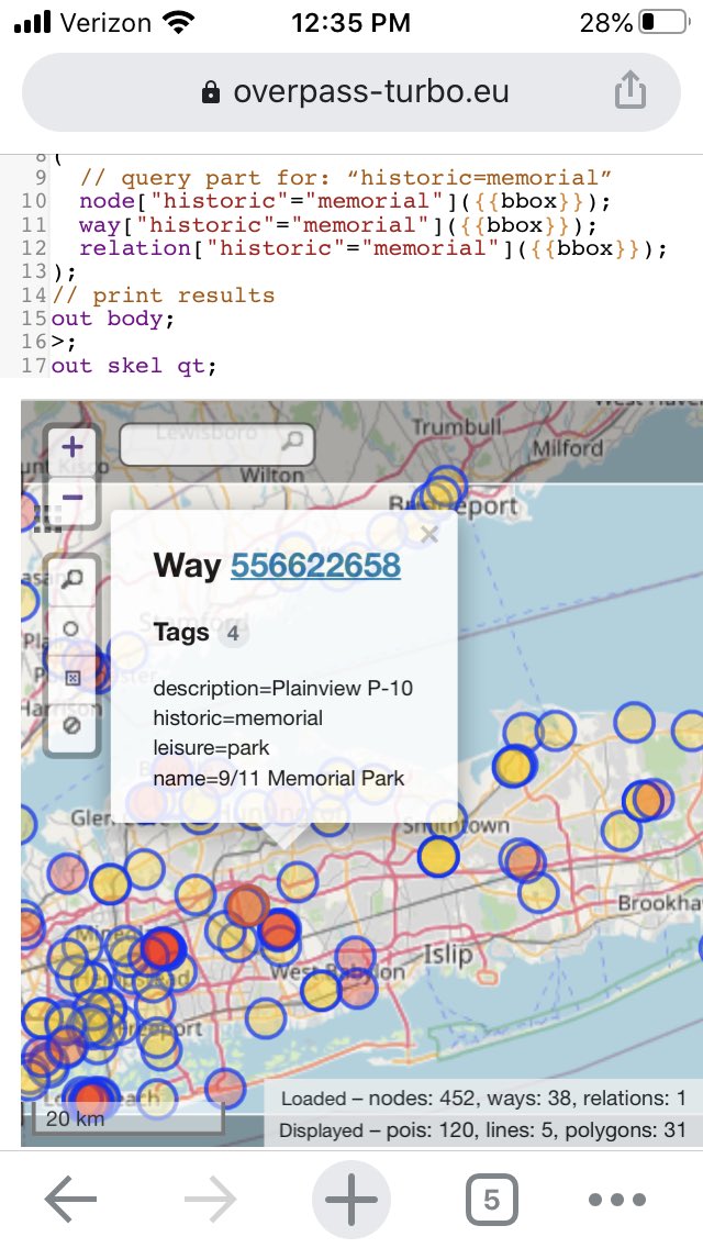 LiMapping's tweet image. On this day 19 years ago the twin towers in Lower Manhattan were struck by two airplanes leaving more than 3000 dead and families devastated. 

Here are two locations of 9/11 memorials tagged “historic=memorial” and an interesting one marking the sale of Southern Nassau