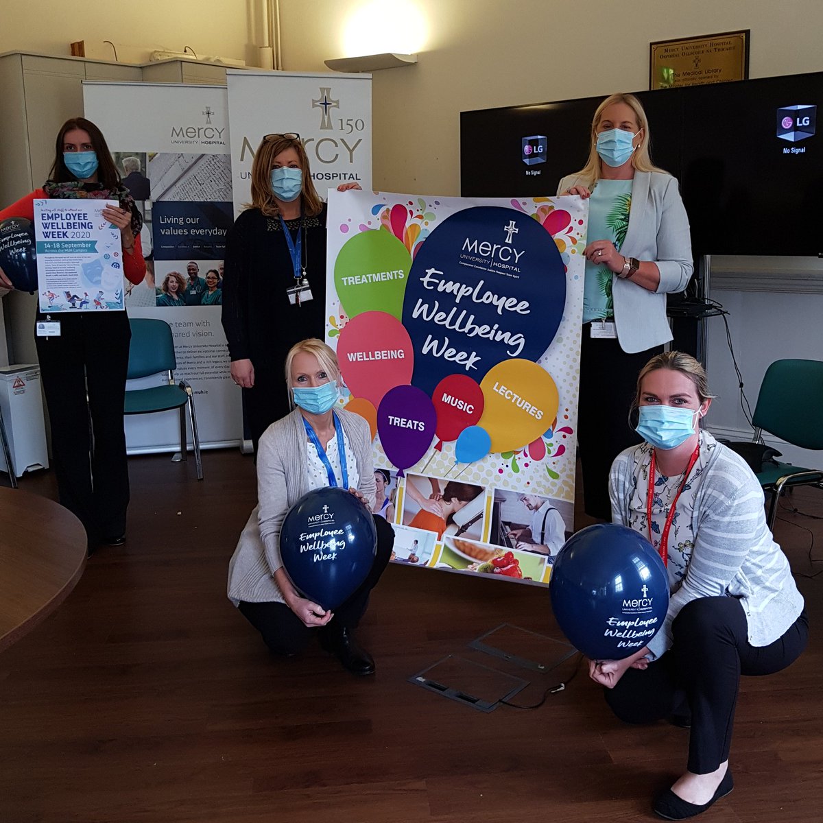 Members of our Staff Wellbeing Week Committee setting the scene for a colourful week of fun treats, musical delights and pampering for all our staff <a href="/Mercycork/">Mercy University Hospital Cork</a> starting Monday, September 14th #TheMercyWay <a href="/HSELive/">HSE Ireland</a> @HrSswhg