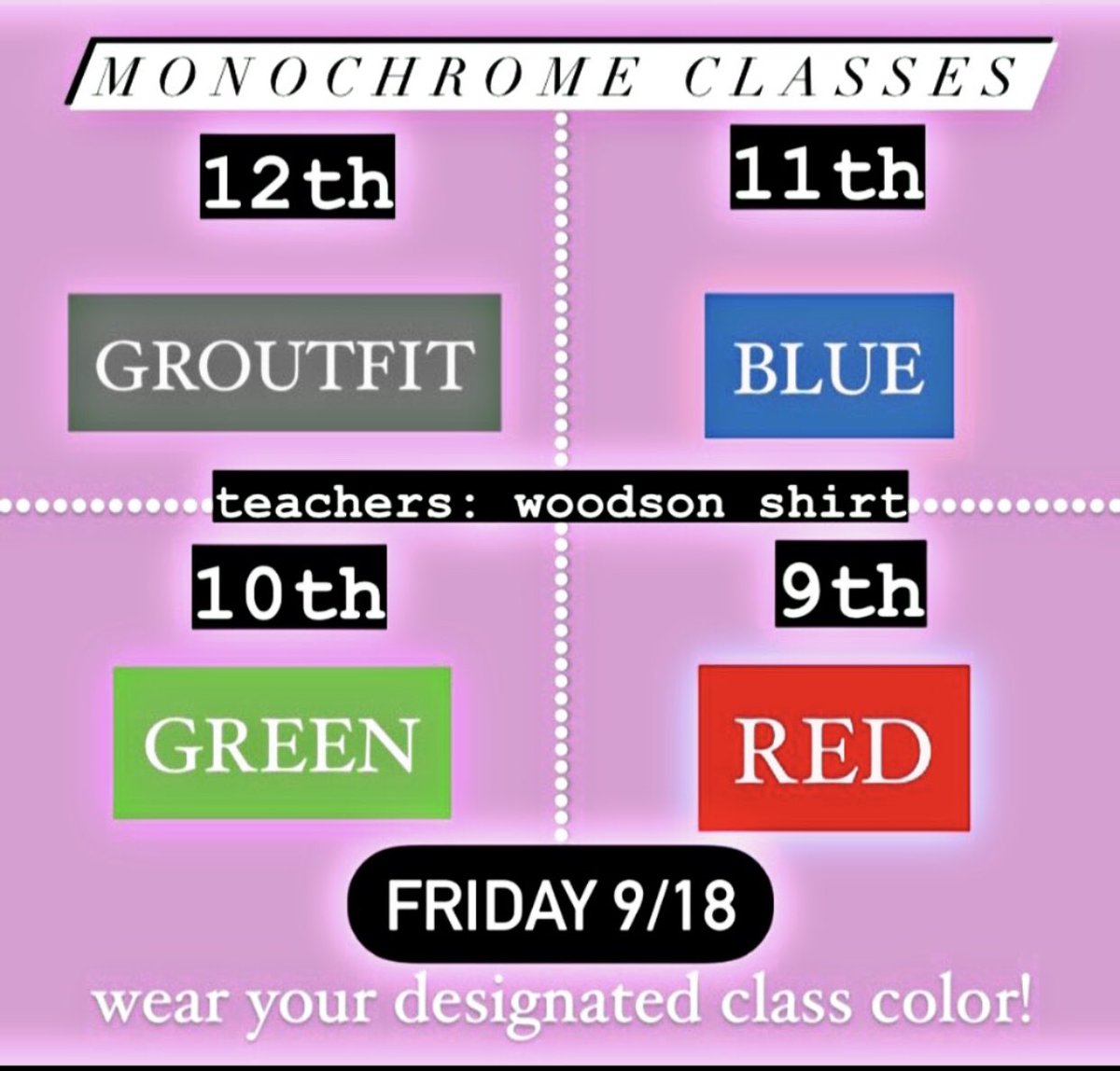 wt_woodson2023's tweet photo. Spirit Week for next week !!!! https://t.co/rwIqB2QvF6