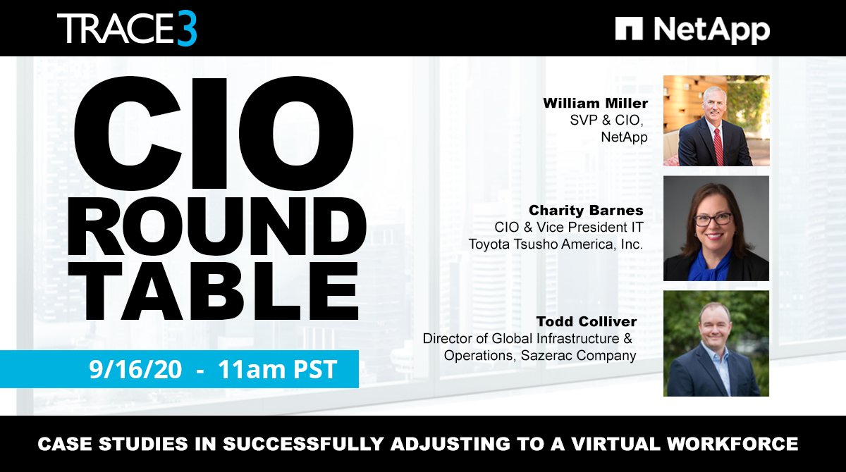 trace3's tweet photo. Learn how to achieve maximum productivity while keeping company culture thriving by attending our September 16 #CIORoundtable: Case Studies in Successfully Adjusting to a Virtual Workforce. Learn more and register: https://t.co/d7d5FlPsJn https://t.co/Qetc53RadH