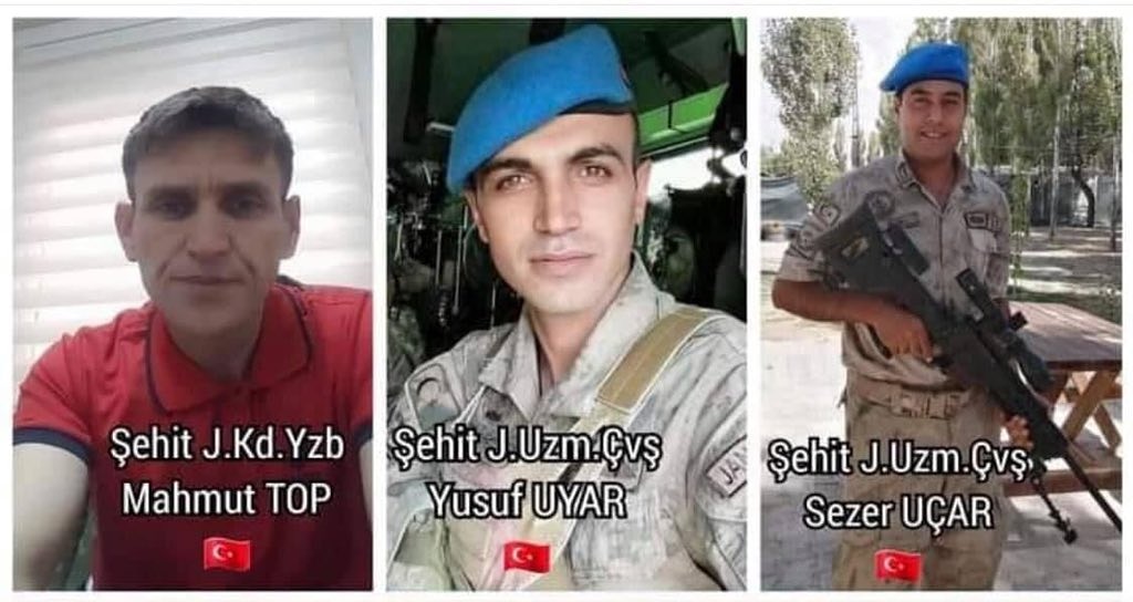 Van Çatak’ta bugün #şehit düşen kahramanlarımız..
🇹🇷Jandarma Yüzbaşı Mahmut Top,
🇹🇷Jandarma Uzman Çavuş Yusuf Uyar,
🇹🇷Jandarma Uzman Çavuş Sezer Uçar

Şehit olan askerlerimize Allah’tan rahmet, ailelerine ve yakınlarına başsağlığı; yaralanan askerimize acil şifalar diliyorum.