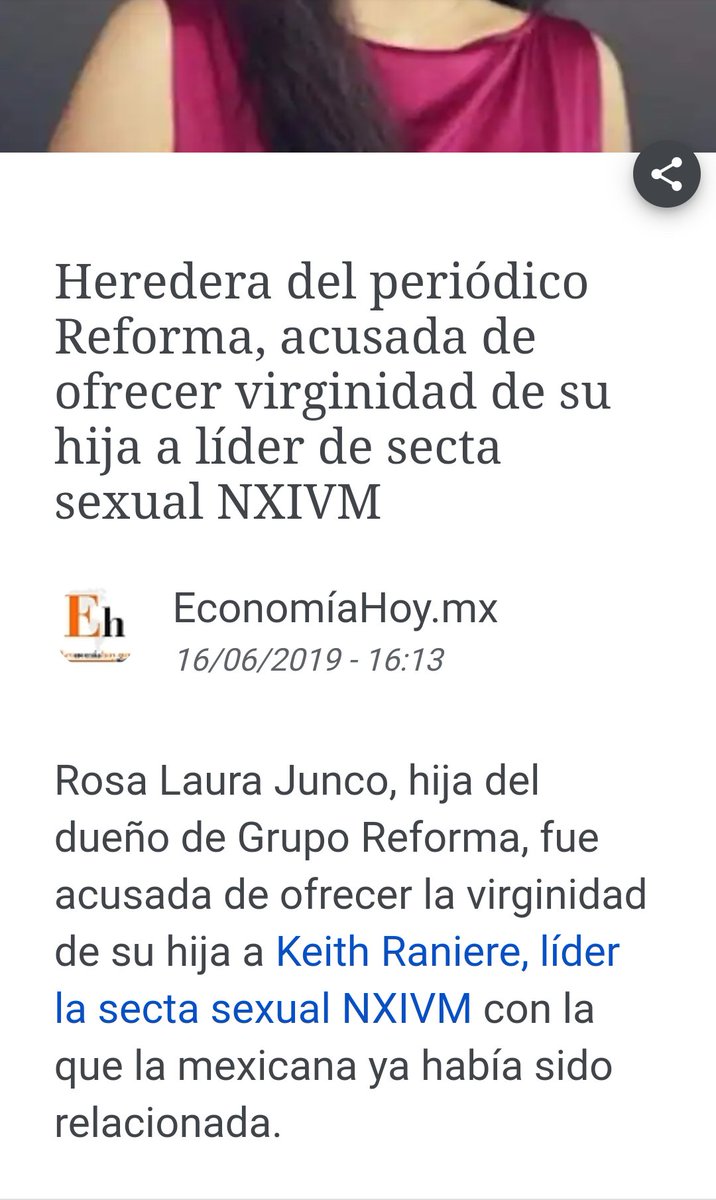 <a href="/ferbelaunzaran/">Fernando Belaunzarán</a> <a href="/lopezobrador_/">Andrés Manuel</a> <a href="/Reforma/">REFORMA</a> #pasquininmundo asco de periódico solapador de la inmundicia y la bajesa ! empesando con su hija Rosa Laura Junco que ofreció la virginidad de su hija (nieta) a la secta NXIVM , de eso calladitos como MOMIAS !