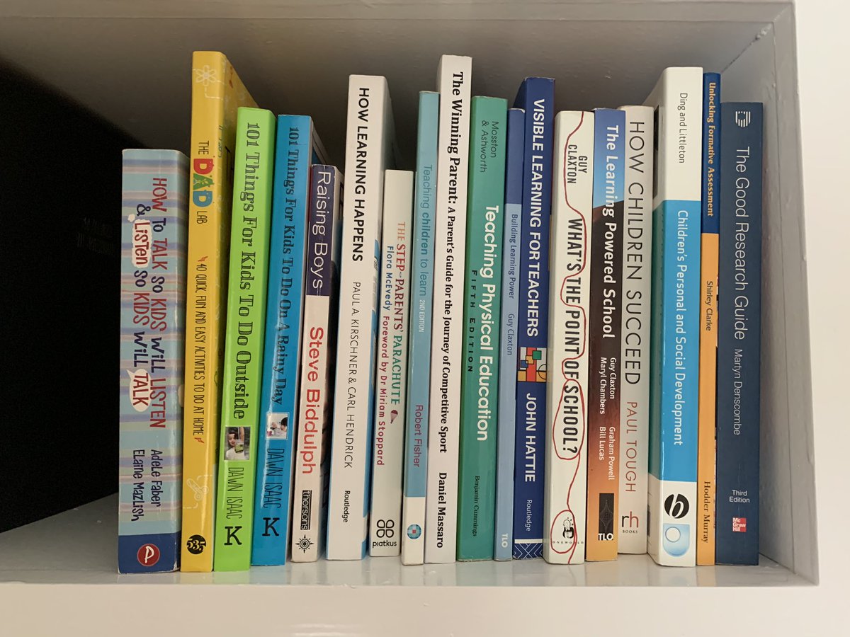 Had a few questions about the books on the bookshelf so here they are! On this shelf I can recommend: Teaching Physical Ed (Mosston & Ashworth) and Building Learning Power ( @GuyClaxton)
