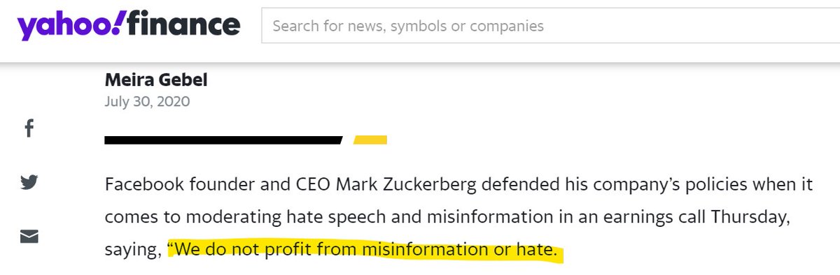 3. Zuckerberg in July: "We do not profit from misinformation or hate."This isn't true. They've created a system where, if you pay Facebook enough money, you can set up a large misinformation network within a few weeks.  https://popular.info/p/large-network-of-facebook-pages-circulates