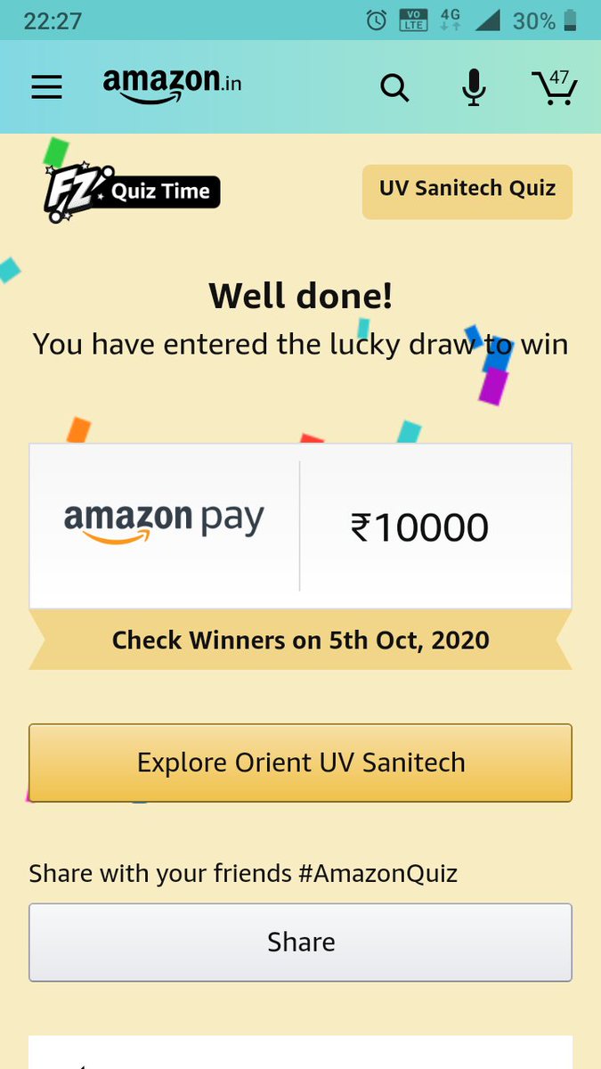 awanithakur01's tweet photo. #AmazonQuiz 
I played this interesting Quiz on Amazon-Play games at Amazon FunZone  https://t.co/UVEvH1qNAv https://t.co/dbZimH7P37