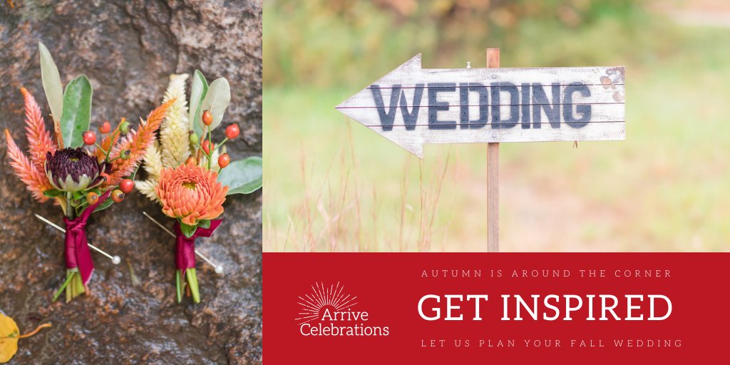Arrive_Events's tweet image. Did you know that autumn is one of the most popular times to get married? Find fall #weddinginspo in our gallery!

Need help planning your wedding? Contact us for a free consultation.

arrivecelebrations.com

#fallwedding #autumnwedding #microwedding #smallwedding #weddingcolors
