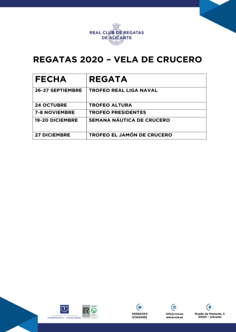 ⛵ En el #RCRA seguimos con las competiciones programadas para este año. 

🗓️ Tras la temporada estival, el próximo 26 de septiembre retomamos las regatas de vela de Crucero con el Trofeo Real Liga Naval.

ℹ️ Toda la información en la web: 

🔗 bit.ly/3ilbhI8

#Alicante