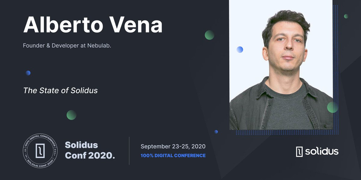 We're proud to announce that Alberto Vena is going to be a speaker at SolidusConf 2020. He'll be talking about Solidus in the past, present, and future. Find out more at buff.ly/3j0qdv7