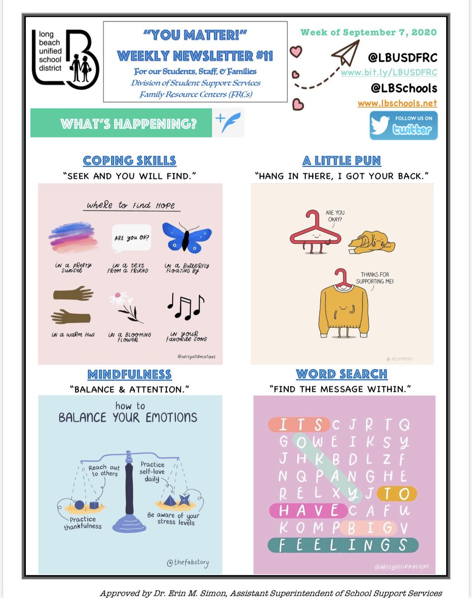 morafrc's tweet photo. Hello LBUSD! Happy FriYAY!!Attached is the You Matter! Weekly Newsletter #11. Please share this SEL Resource with your school community:) #proudtobeLBUSD #FRCFriday https://t.co/Tx2nRlTLxN