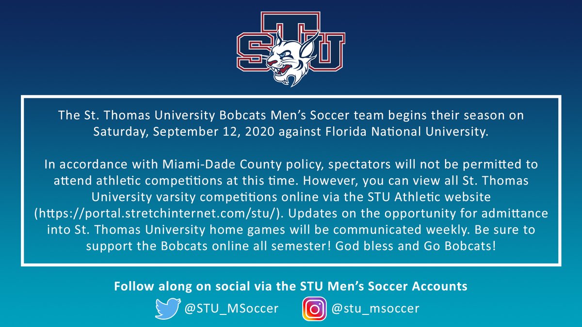 STU_Athletics's tweet photo. Attention Bobcat fans for an important announcement regarding tomorrow's @STU_MSoccer game. #MaskUpSTU https://t.co/nPgfUZsGsR
